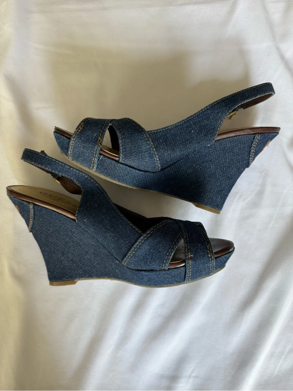 Guess Y2K Denim Wedge Slingback Wedges -